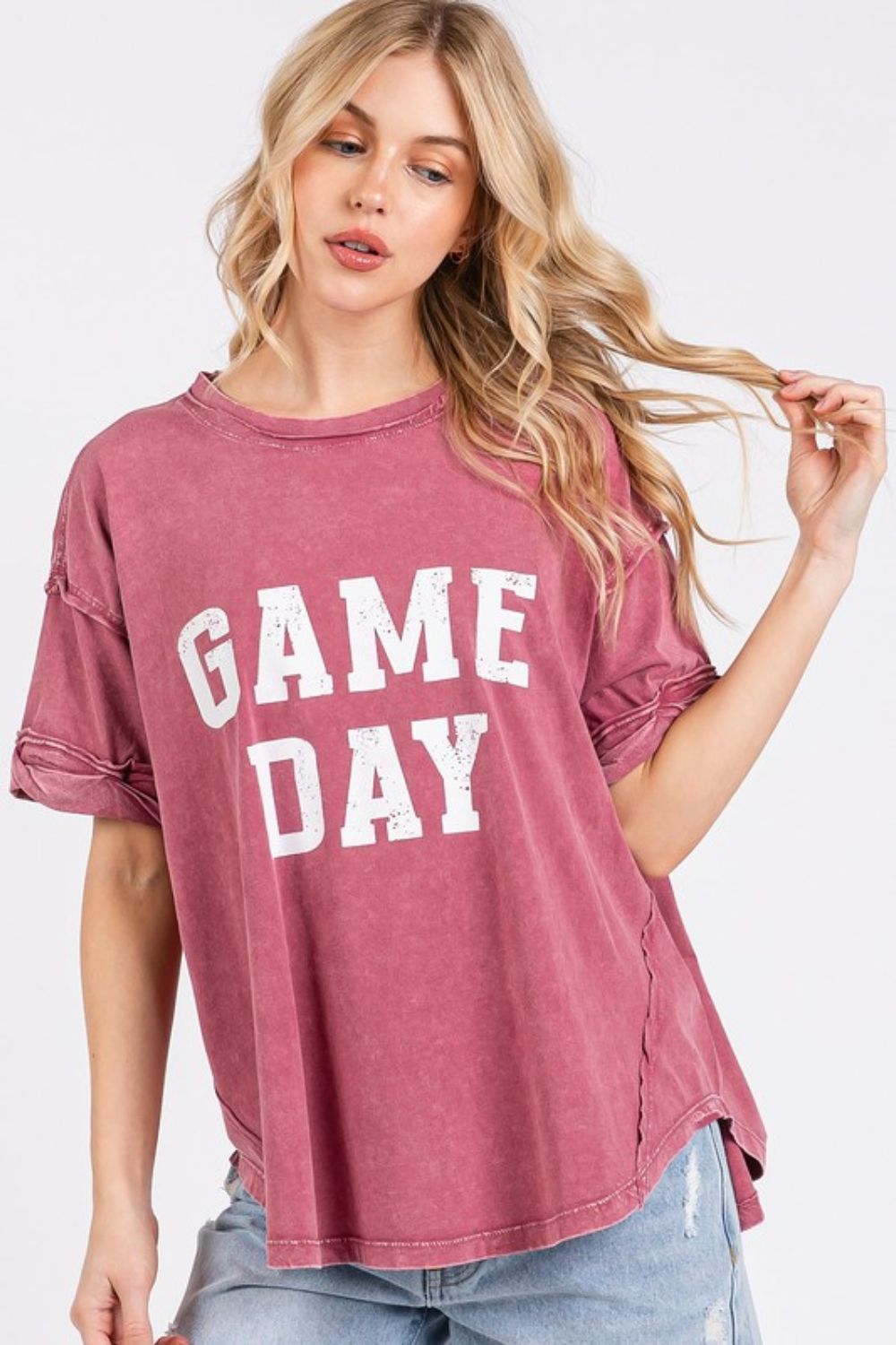 Mittoshop GAME DAY Round Neck Short Sleeve T-Shirt-TOPS / DRESSES-[Adult]-[Female]-2022 Online Blue Zone Planet