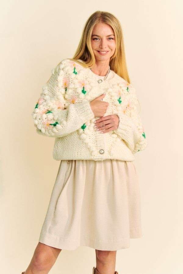 Davi & Dani Floral Pattern Button Down Cardigan-TOPS / DRESSES-[Adult]-[Female]-2022 Online Blue Zone Planet
