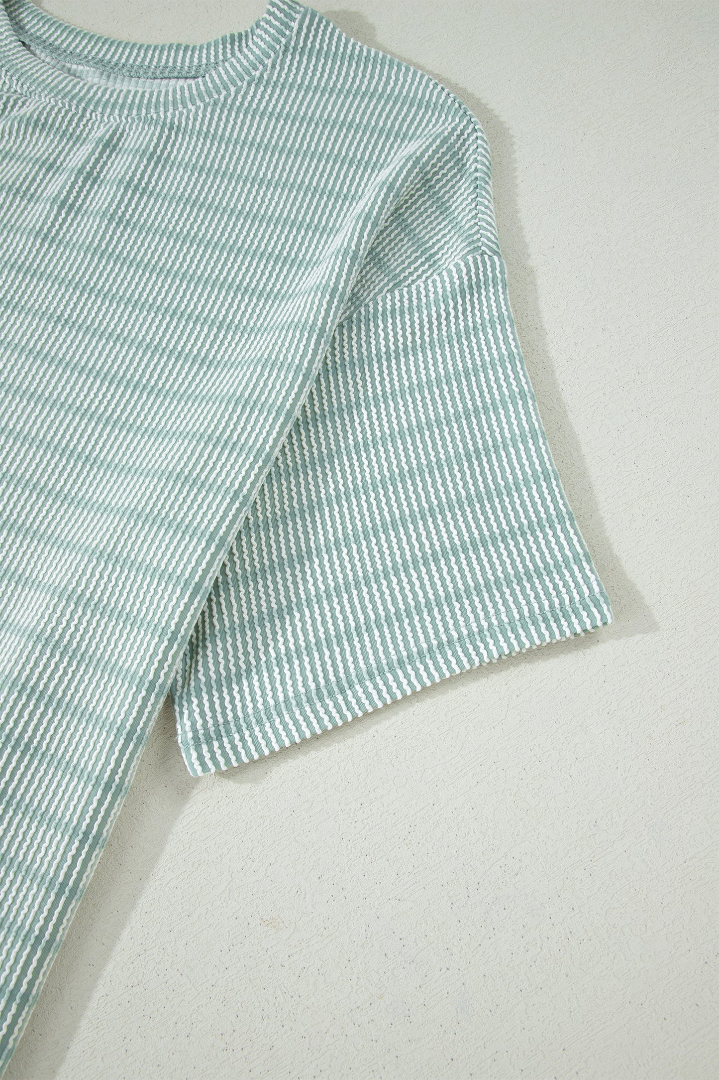 Rose Stripe Raised Rib Loose Tee Drawstring Elastic Waist 2pcs Short Set-Two Piece Sets/Short Sets-[Adult]-[Female]-2022 Online Blue Zone Planet