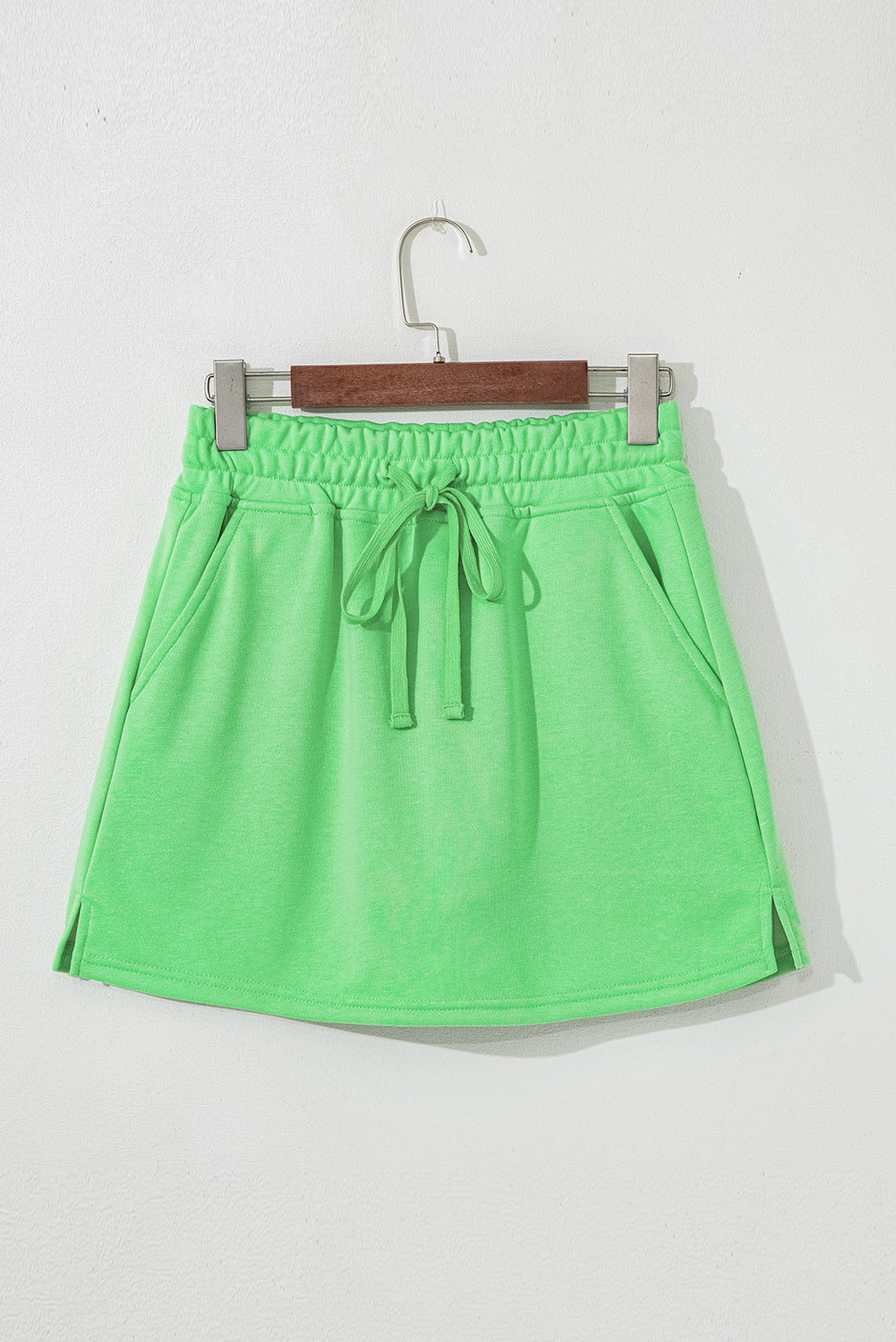 Light Green French Terry Drawstring Mini Skort With Pockets-Bottoms/Skirts & Petticoat-[Adult]-[Female]-2022 Online Blue Zone Planet