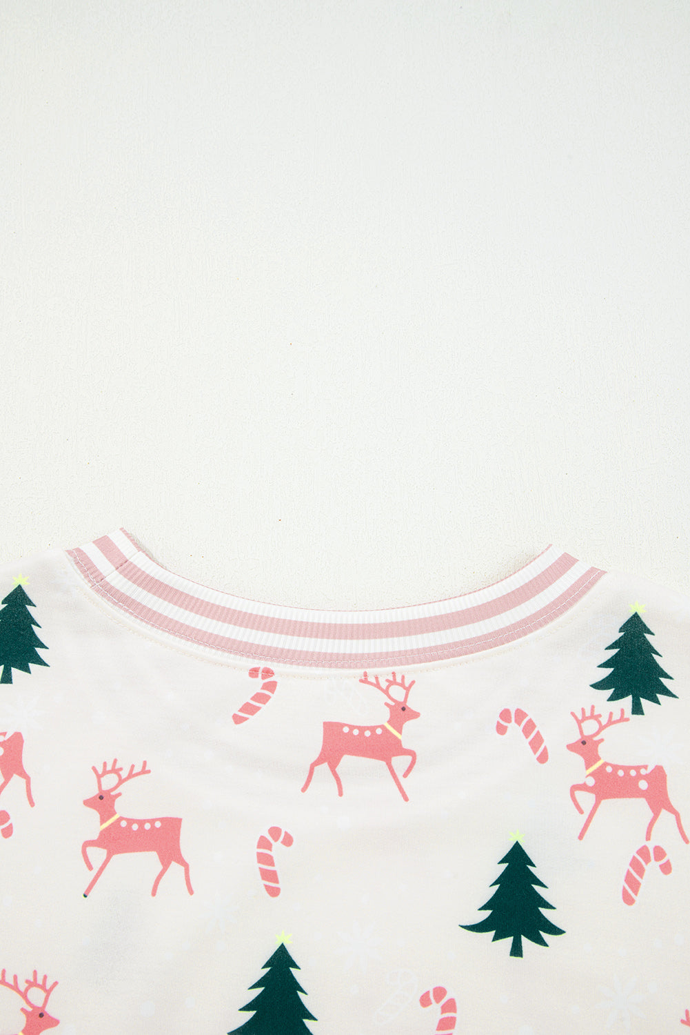 Pink Bow Christmas Tree Print Contrast Striped Banding 2pcs Lounge Set-Loungewear & Sleepwear/Loungewear-[Adult]-[Female]-2022 Online Blue Zone Planet