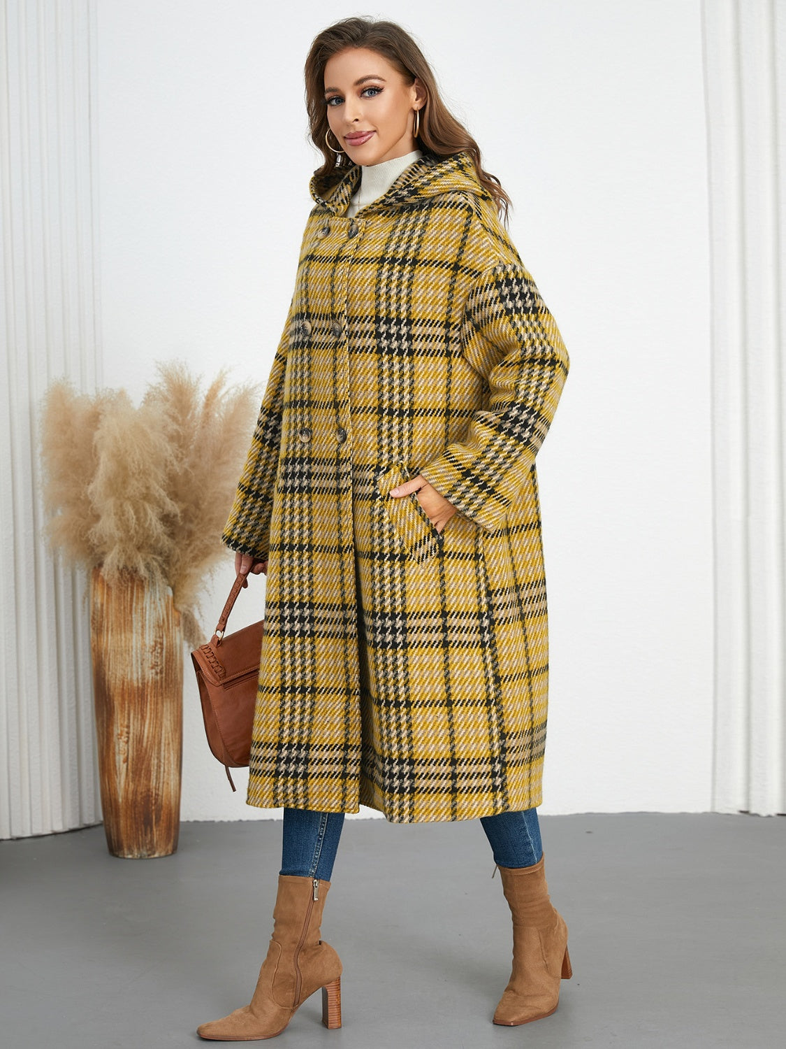 Blue Zone Planet | Plaid Double-Breasted Long Sleeve Longline Coat-TOPS / DRESSES-[Adult]-[Female]-2022 Online Blue Zone Planet