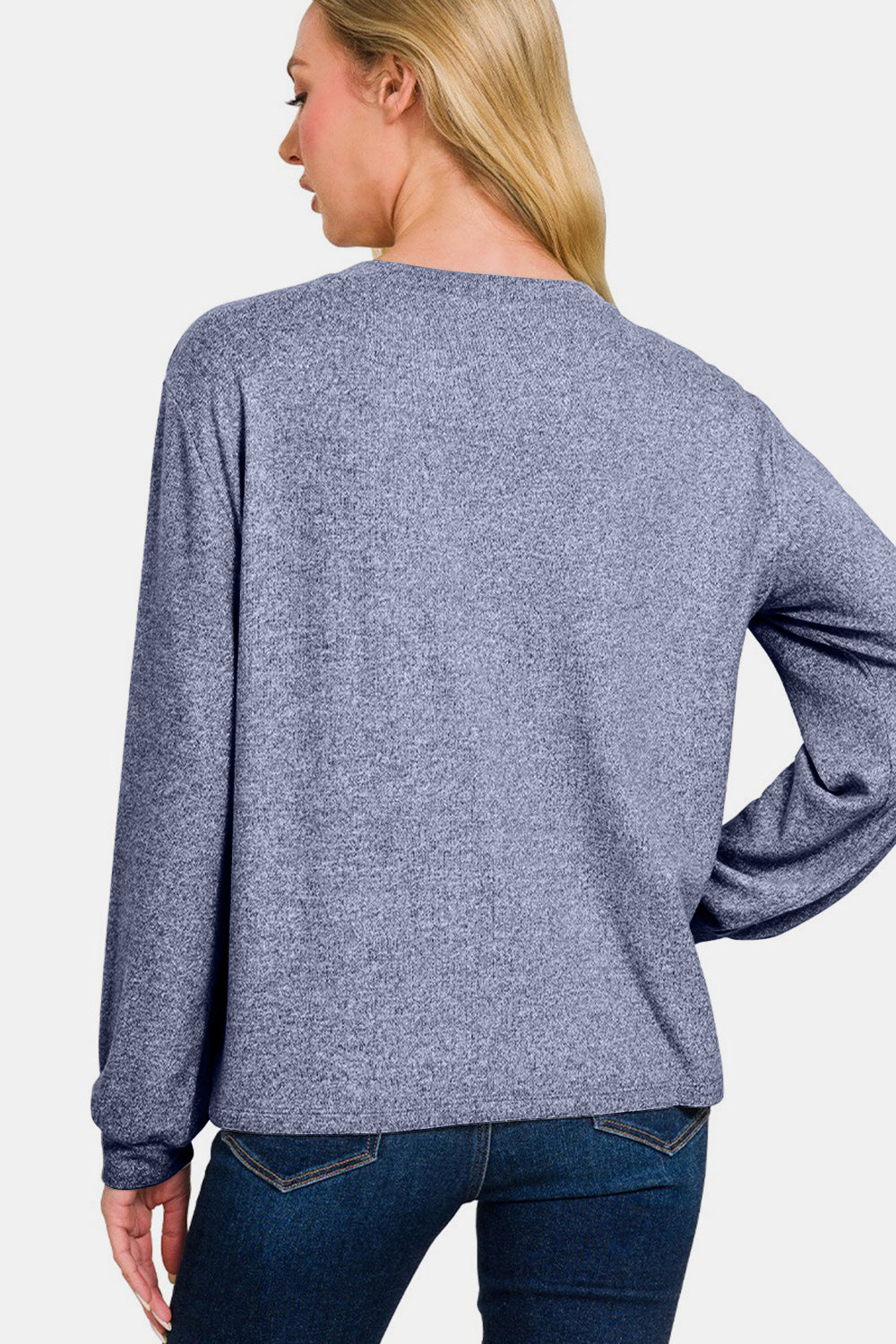 Blue Zone Planet | Zenana Hacci Round Neck Long Sleeve T-Shirt-TOPS / DRESSES-[Adult]-[Female]-2022 Online Blue Zone Planet