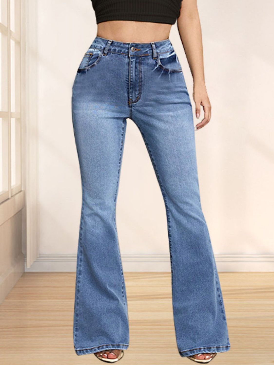 Bow Back Flare Jeans-BOTTOMS SIZES SMALL MEDIUM LARGE-[Adult]-[Female]-Medium-S-2022 Online Blue Zone Planet