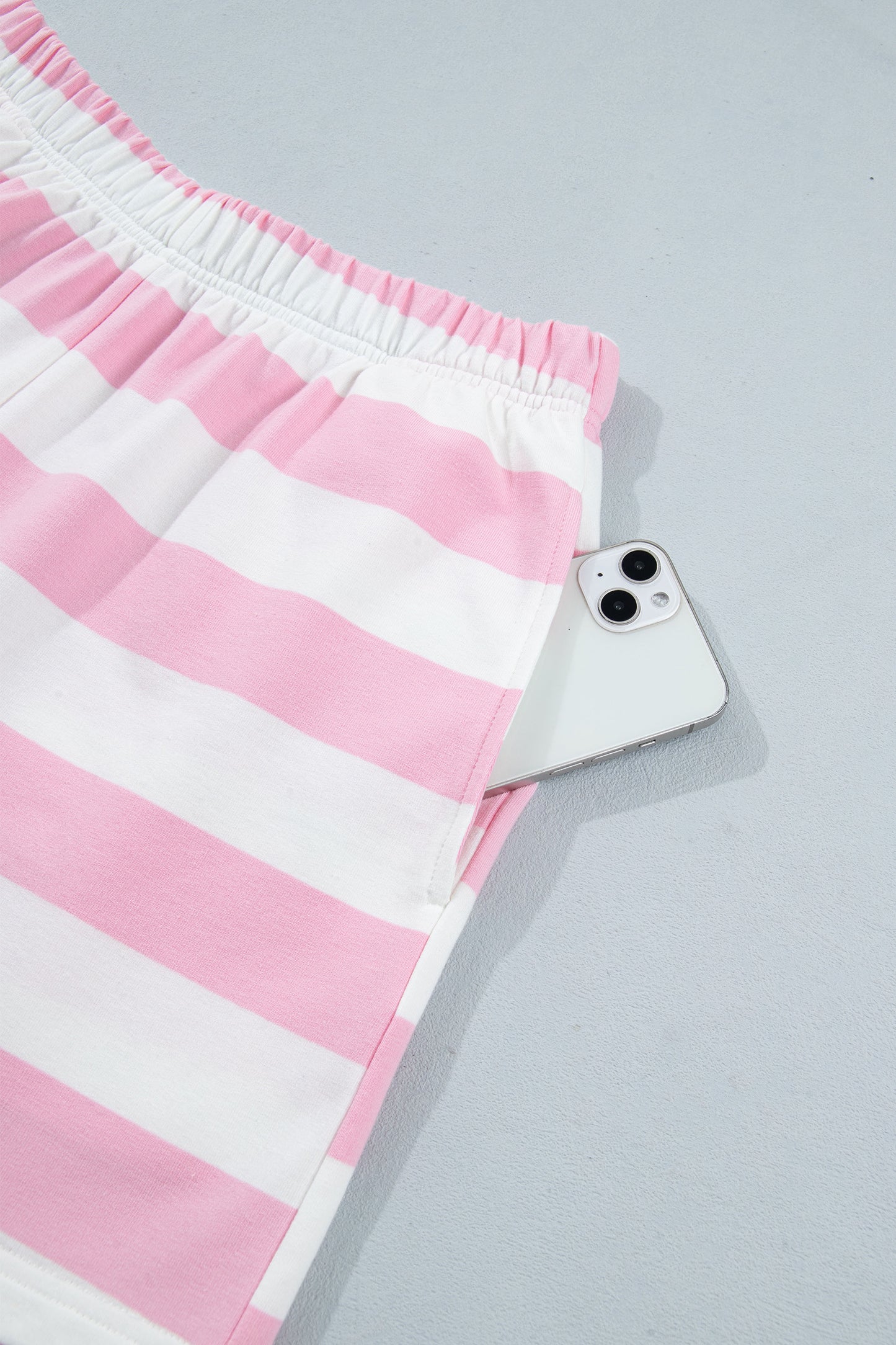 Pink Stripe Patchwork Zipper Pullover Elastic Waist Shorts 2pcs Set-Two Piece Sets/Short Sets-[Adult]-[Female]-2022 Online Blue Zone Planet