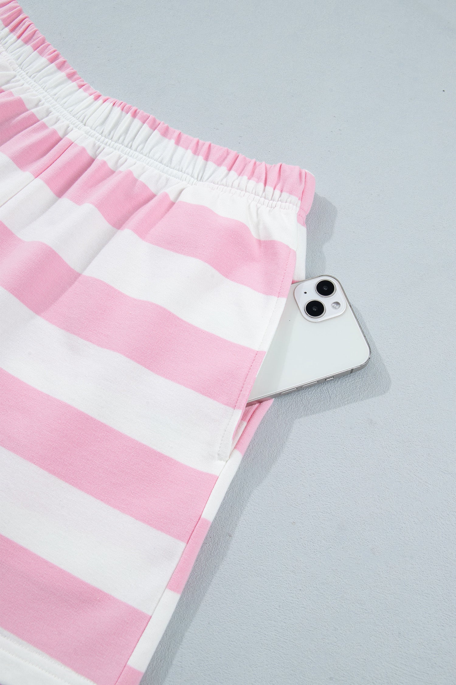 Pink Stripe Patchwork Zipper Pullover Elastic Waist Shorts 2pcs Set-Two Piece Sets/Short Sets-[Adult]-[Female]-2022 Online Blue Zone Planet