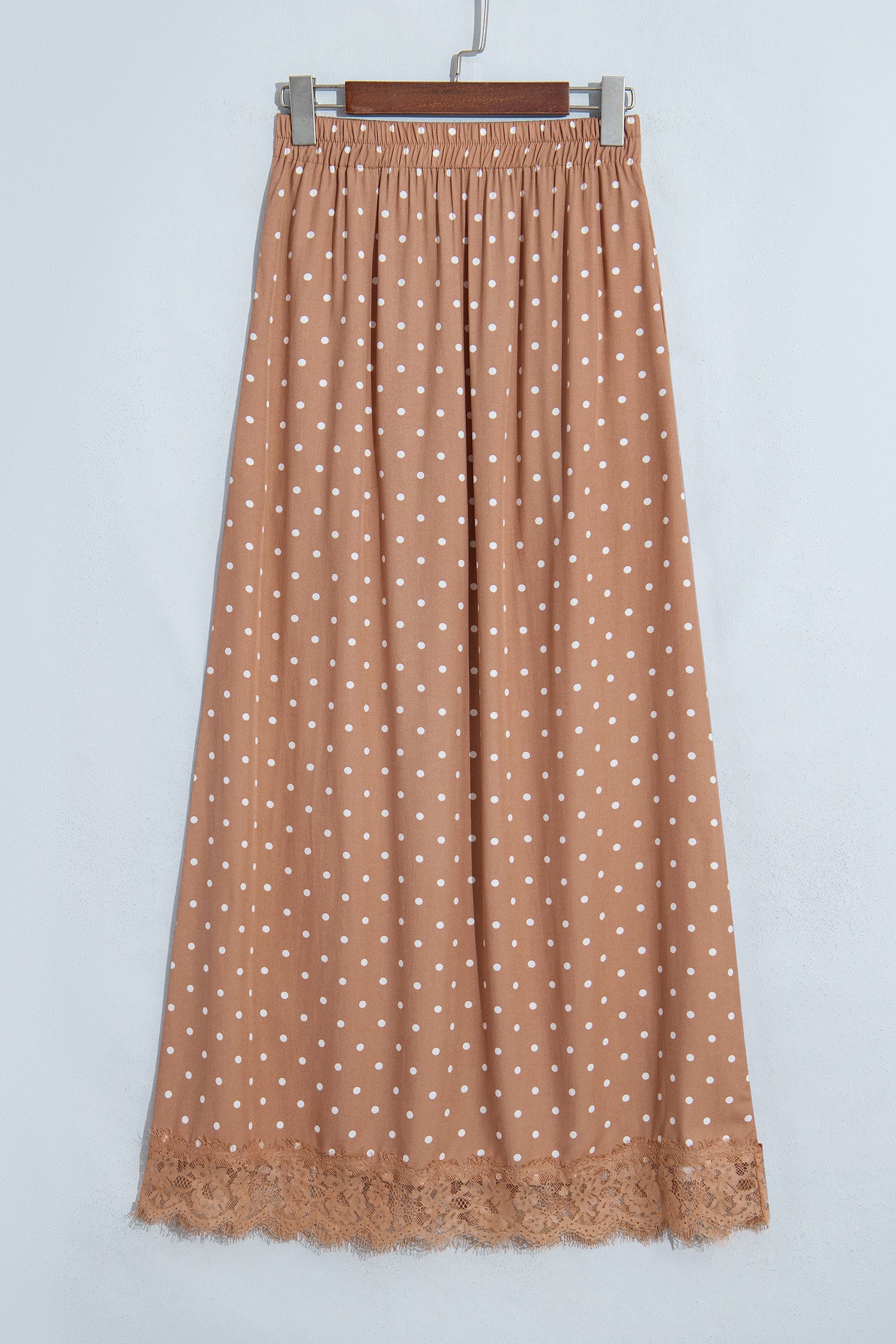 Brown Polka Dot Lace Hem Elegant Long Shift Skirt-Bottoms/Skirts & Petticoat-[Adult]-[Female]-2022 Online Blue Zone Planet