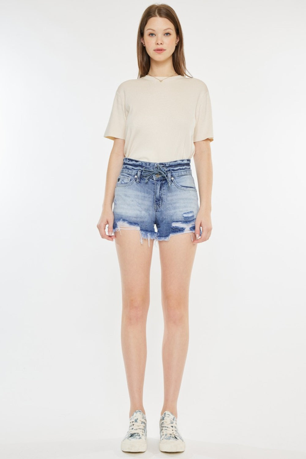 Blue Zone Planet | Kancan High Rise Frayed Hem Denim Shorts-BOTTOMS SIZES SMALL MEDIUM LARGE-[Adult]-[Female]-2022 Online Blue Zone Planet