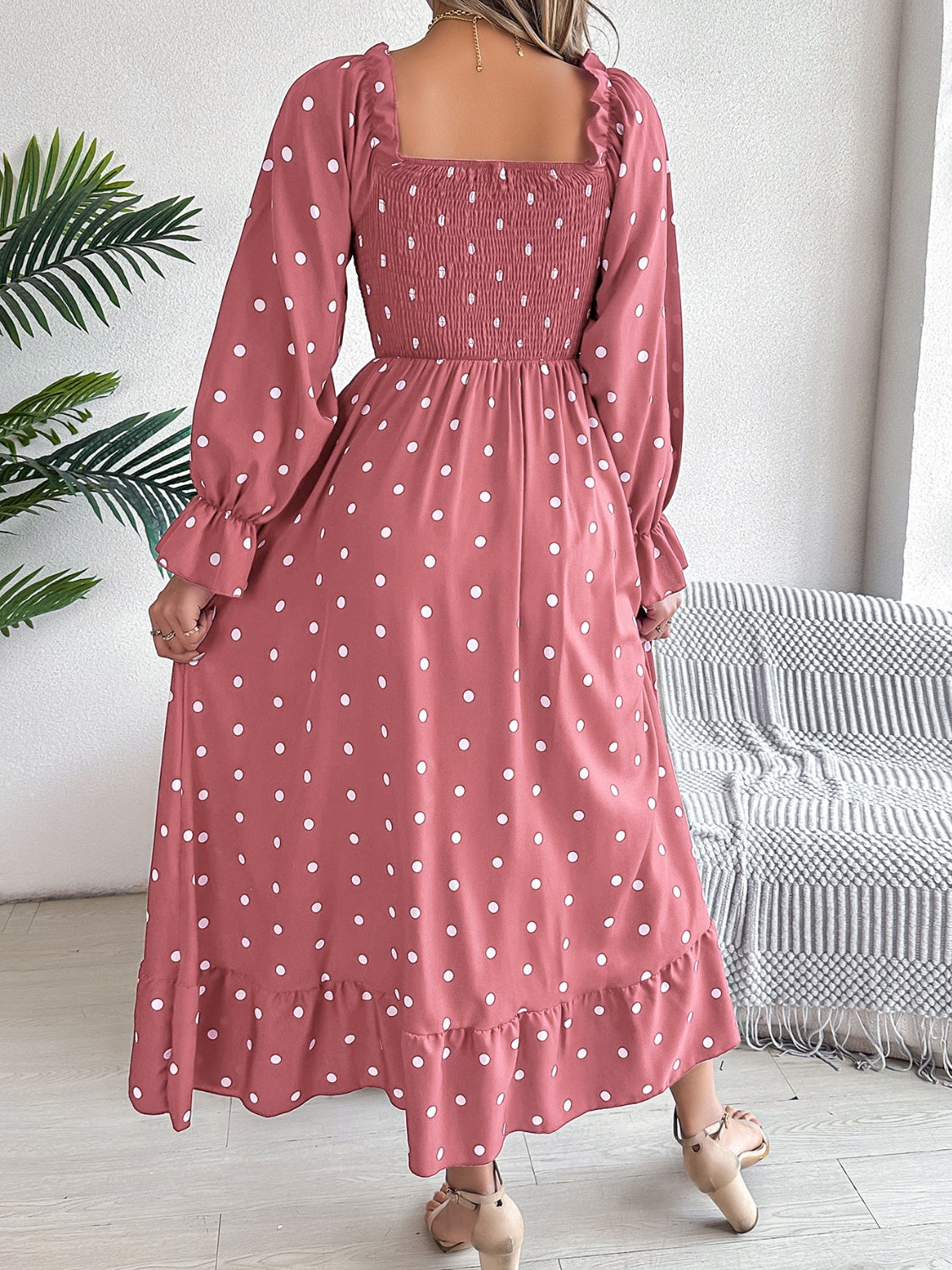 Polka Dot Flounce Sleeve Midi Dress-TOPS / DRESSES-[Adult]-[Female]-2022 Online Blue Zone Planet