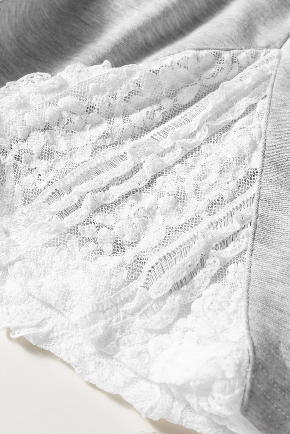 Light Grey Lace Patchwork Drop Shoulder Pullover Drawstring Skort 2pcs Outfit-Two Piece Sets/Two Piece Dresses-[Adult]-[Female]-2022 Online Blue Zone Planet