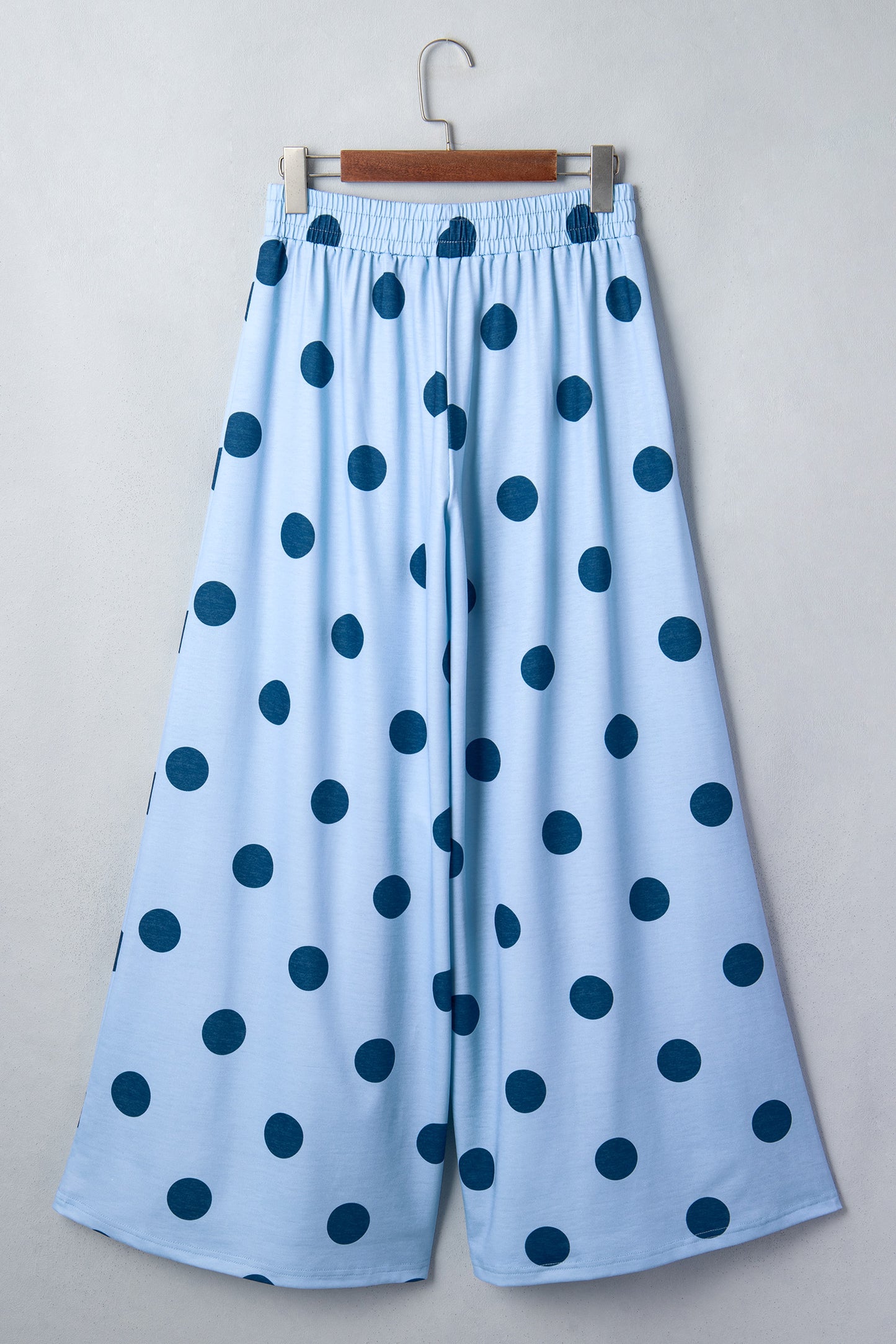 Sky Blue Polka Dot Wide Leg Elastic Waist Casual Pants-Bottoms/Pants & Culotte-[Adult]-[Female]-2022 Online Blue Zone Planet