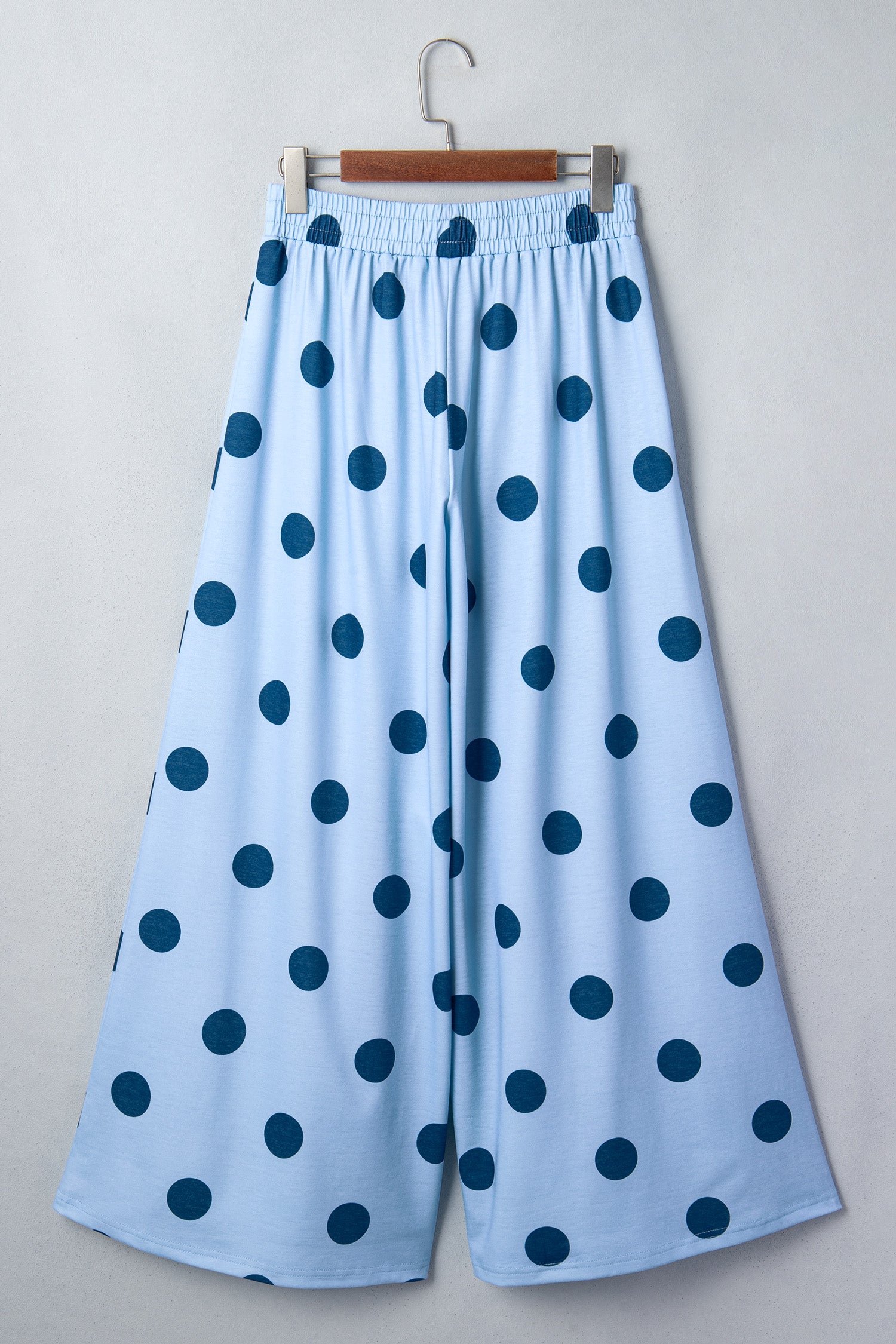 Sky Blue Polka Dot Wide Leg Elastic Waist Casual Pants-Bottoms/Pants & Culotte-[Adult]-[Female]-2022 Online Blue Zone Planet