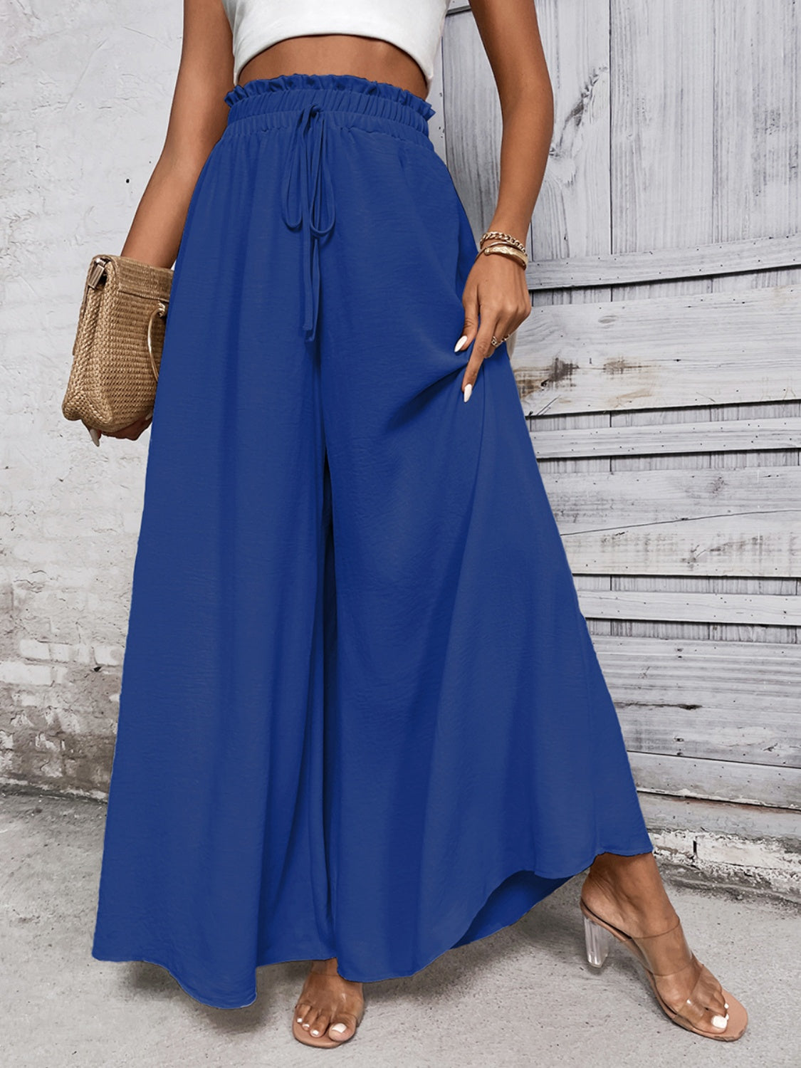 Honey Tied High Waist Wide Leg Pants-BOTTOMS SIZES SMALL MEDIUM LARGE-[Adult]-[Female]-Royal Blue-S-2022 Online Blue Zone Planet