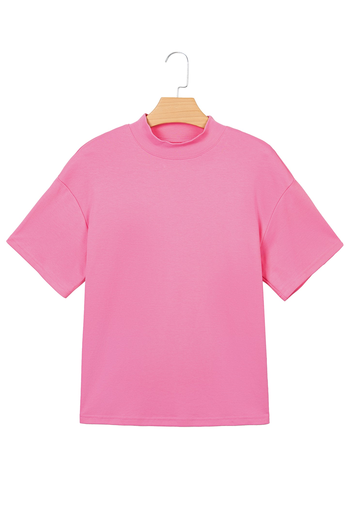 Pink Solid Color High Neck Oversize Tee-Tops/Tops & Tees-[Adult]-[Female]-2022 Online Blue Zone Planet