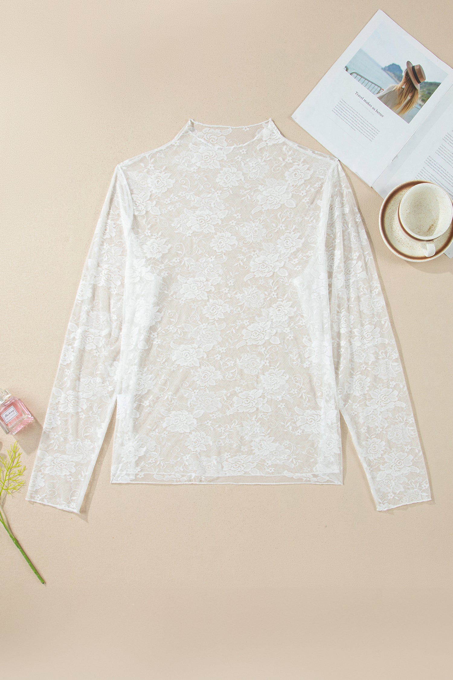 Black Plus Size Floral Mesh Long Sleeve Top-Plus Size/Plus Size Tops/Plus Size Long Sleeve Tops-[Adult]-[Female]-2022 Online Blue Zone Planet