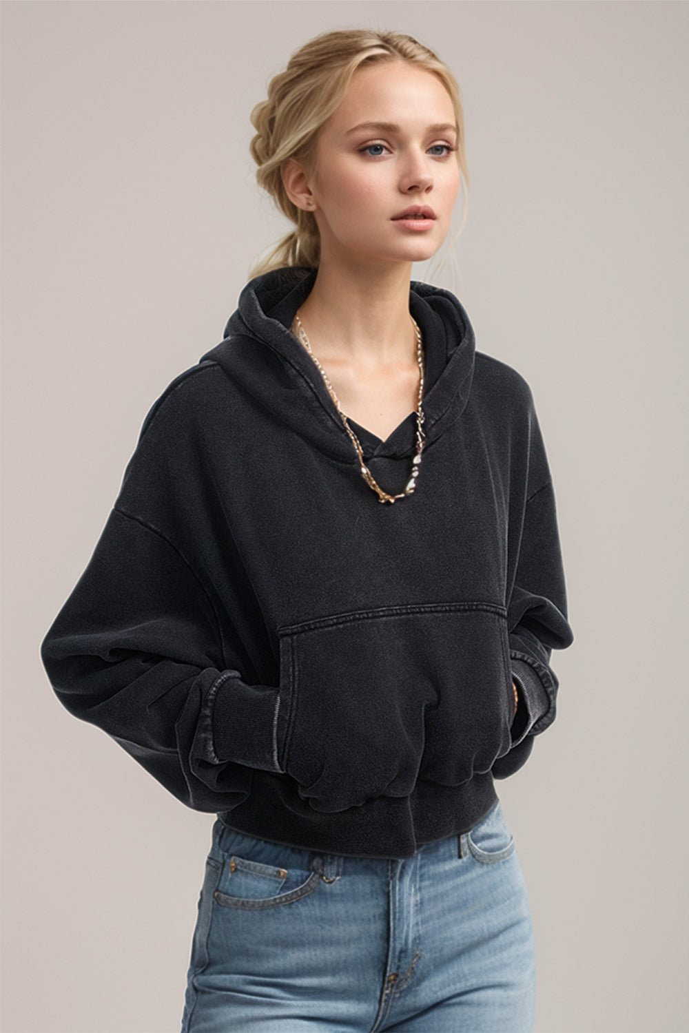 Basic Bae Kangaroo Pocket Long Sleeve Cropped Hoodie-TOPS / DRESSES-[Adult]-[Female]-Black-S-2022 Online Blue Zone Planet