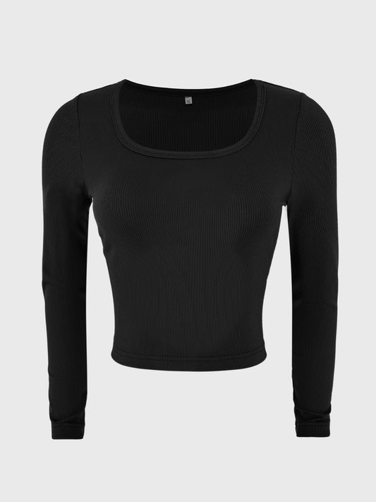 Scoop Neck Long Sleeve T-Shirt-TOPS / DRESSES-[Adult]-[Female]-Black-S-2022 Online Blue Zone Planet