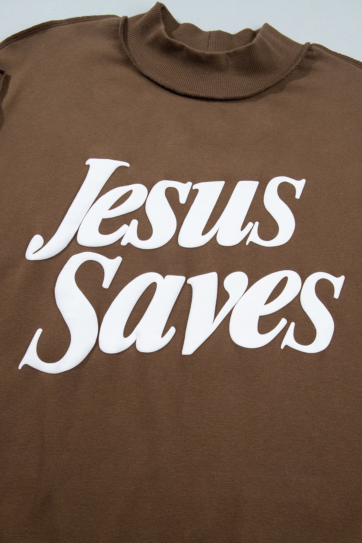 Fiery Red Jesus Saves Slogan Print Stand Neck Baggy Sweatshirt-Tops/Sweatshirts & Hoodies-[Adult]-[Female]-2022 Online Blue Zone Planet