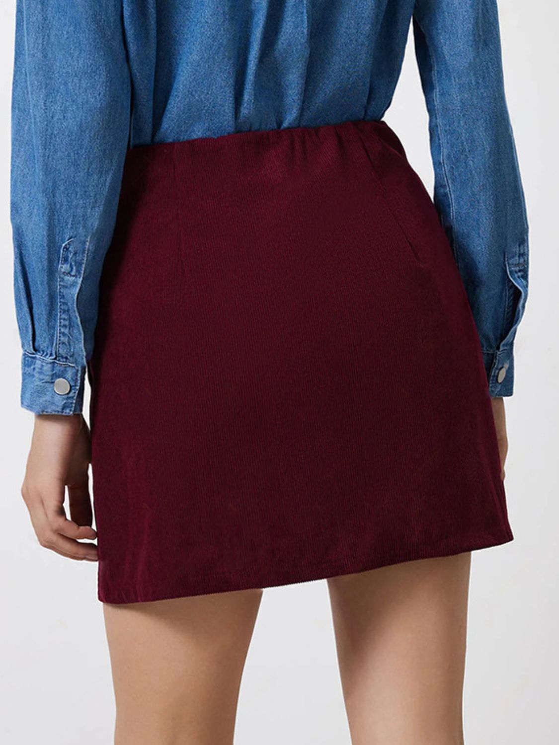 Blue Zone Planet | Buttoned High Rise Mini Skirt-BOTTOMS SIZES SMALL MEDIUM LARGE-[Adult]-[Female]-2022 Online Blue Zone Planet