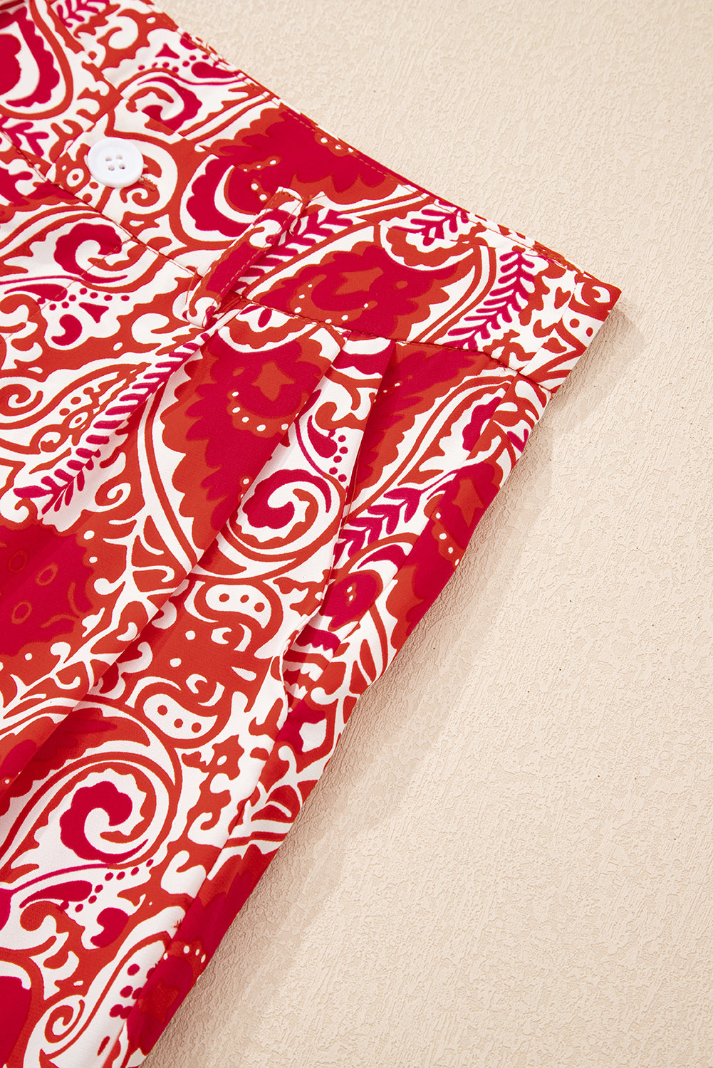 Blue Zone Planet | Red Paisley Printed Buttoned High Waist Straight Leg Pants-Bottoms/Pants & Culotte-[Adult]-[Female]-2022 Online Blue Zone Planet