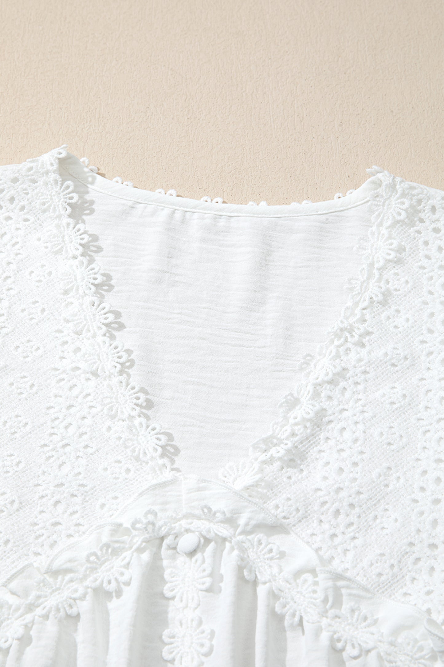 White Solid Color Floral Guipure Lace Patchwork Frilled Long Sleeve Blouse-Tops/Blouses & Shirts-[Adult]-[Female]-2022 Online Blue Zone Planet