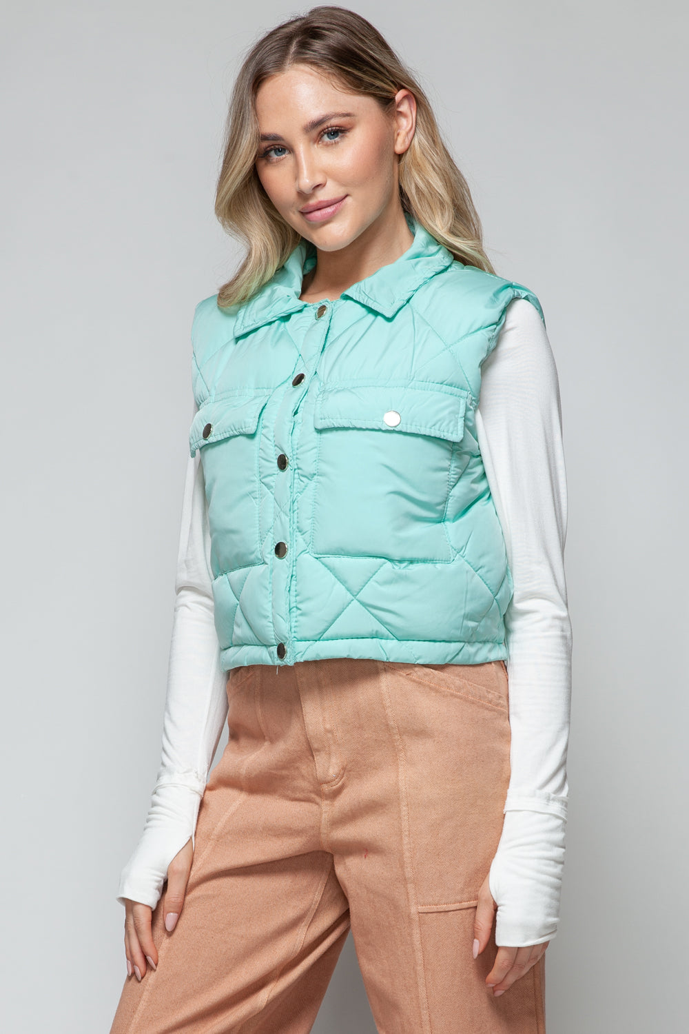 Snobbish Snap Down Quilted Crop Vest-TOPS / DRESSES-[Adult]-[Female]-2022 Online Blue Zone Planet