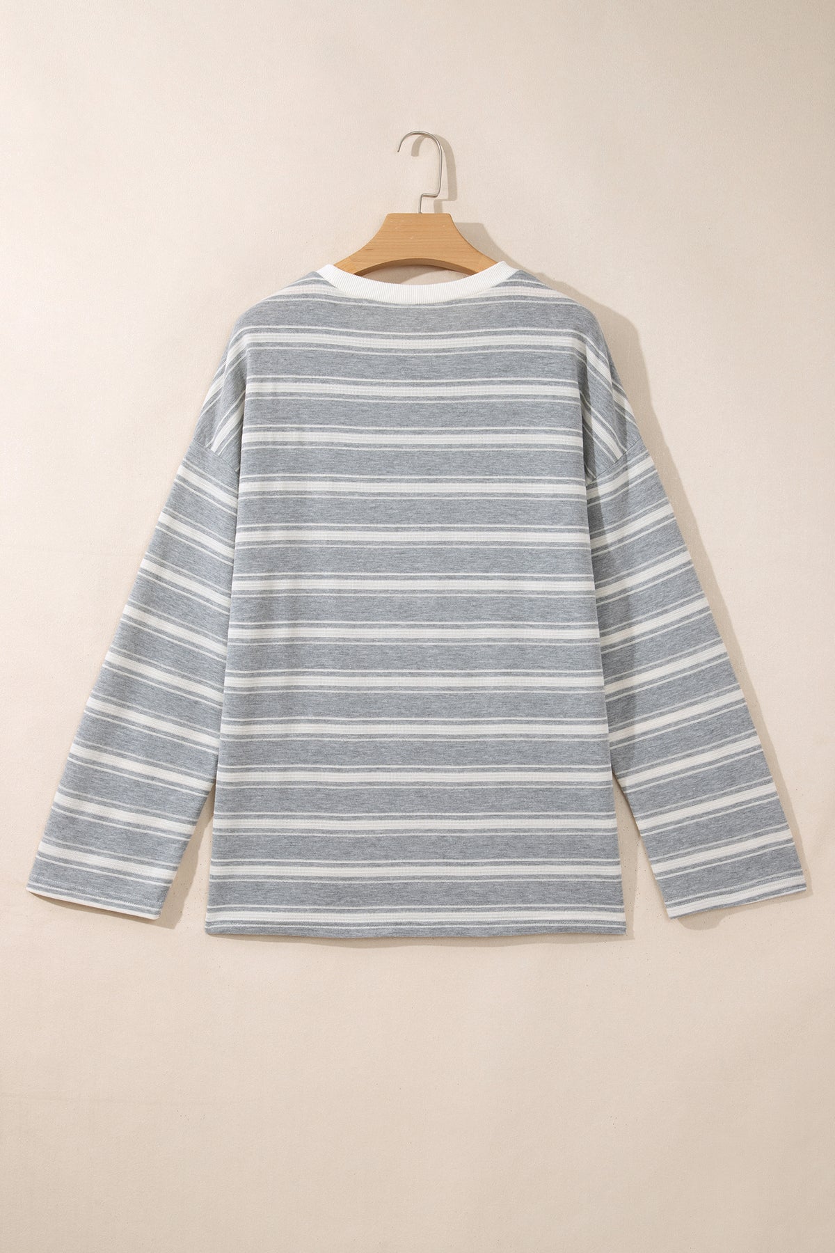 Gray Stripe Long Sleeve Round Neck Tunic Top-Tops/Long Sleeve Tops-[Adult]-[Female]-2022 Online Blue Zone Planet