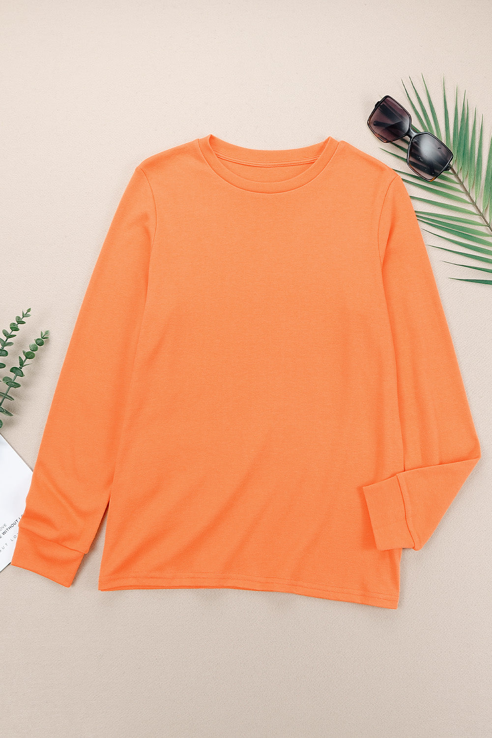Orange Plain Crew Neck Long Sleeve Top-Sale (50% OFF)/30% OFF-[Adult]-[Female]-2022 Online Blue Zone Planet