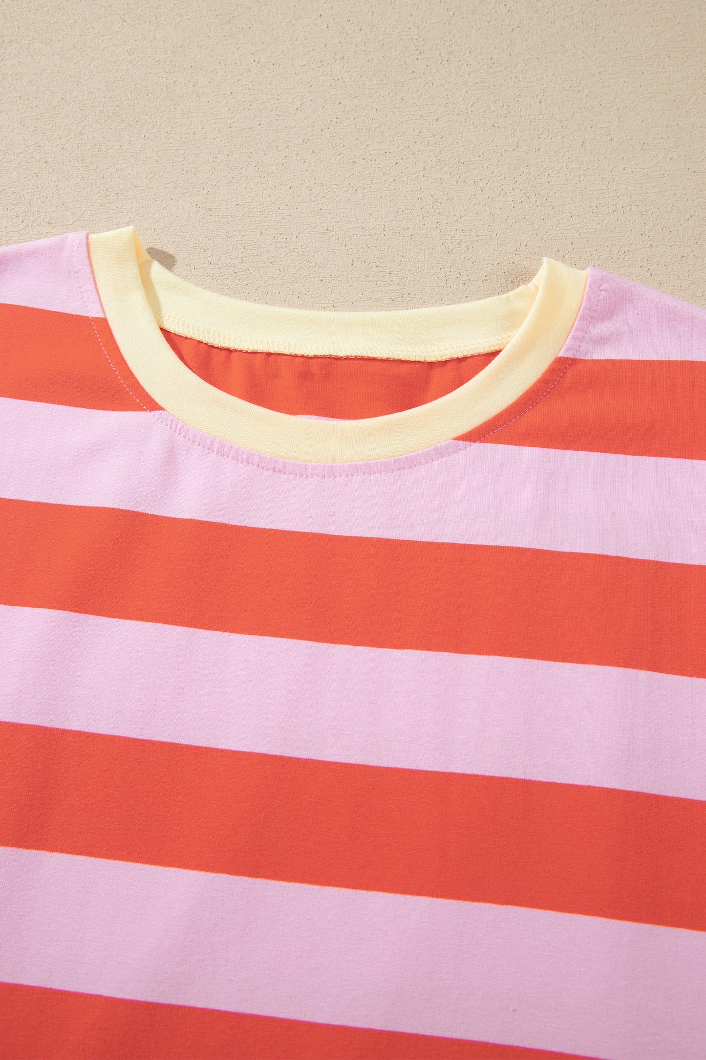 Rose Stripe Cuffed Short Sleeve Pocketed Casual T Shirt Long Dress-TOPS / DRESSES-[Adult]-[Female]-2022 Online Blue Zone Planet