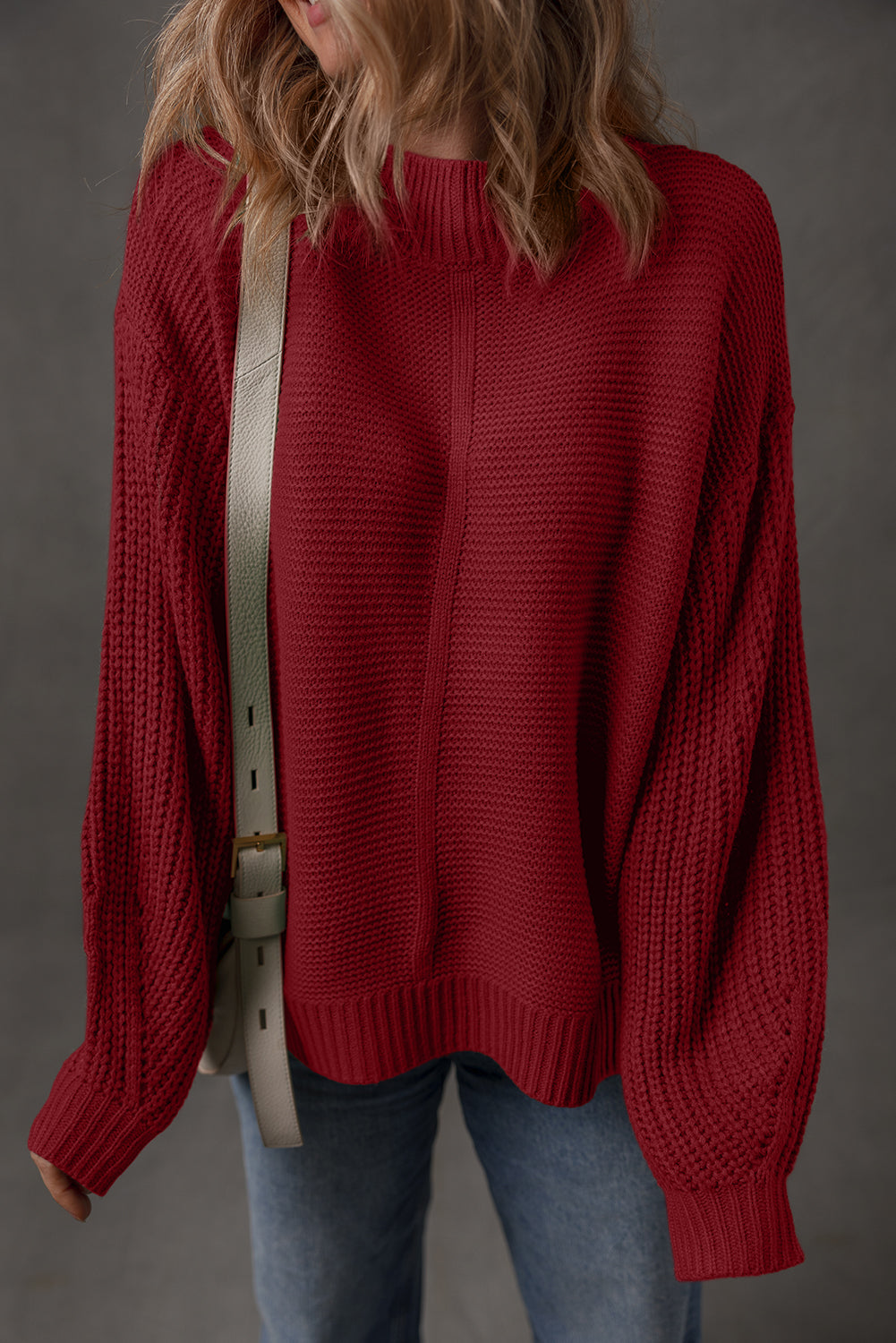 Red Dahlia Solid Color Front Seam Drop Shoulder Loose Sweater-TOPS / DRESSES-[Adult]-[Female]-Red Dahlia-S-2022 Online Blue Zone Planet