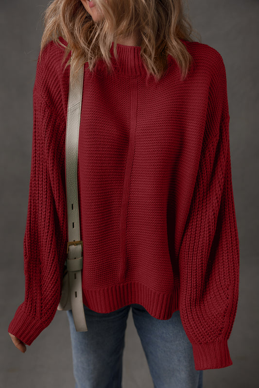 Red Dahlia Solid Color Front Seam Drop Shoulder Loose Sweater-TOPS / DRESSES-[Adult]-[Female]-Red Dahlia-S-2022 Online Blue Zone Planet