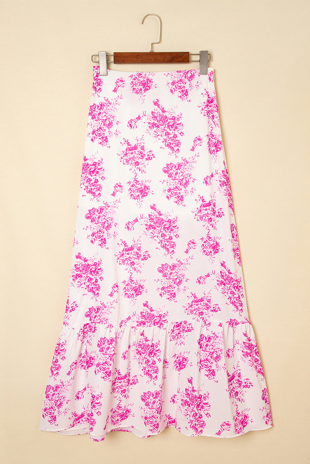 Rose Boho Floral High Waist Ruffle Split Maxi Skirt-Bottoms/Skirts & Petticoat-[Adult]-[Female]-2022 Online Blue Zone Planet