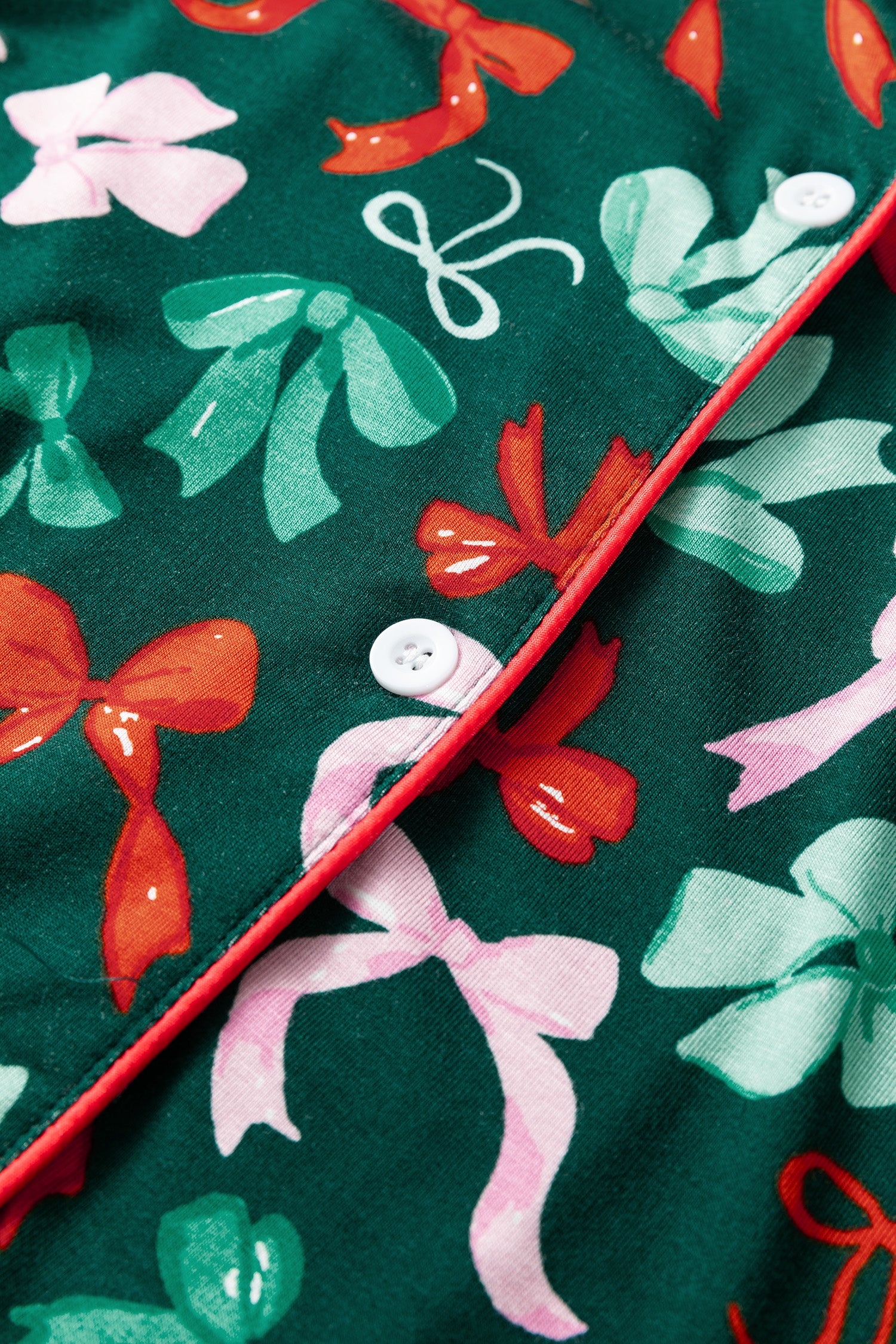 Green Festive Bow Print Long Sleeve Shirt and Pajama Short Set-Loungewear & Sleepwear/Loungewear-[Adult]-[Female]-2022 Online Blue Zone Planet