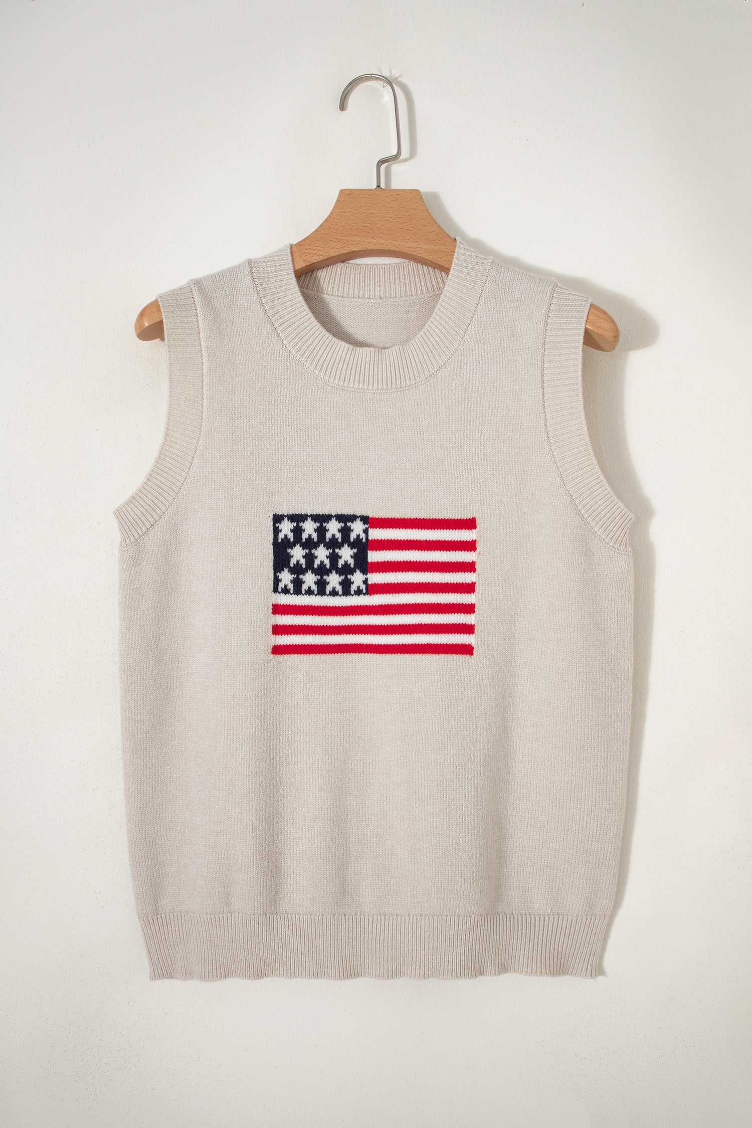 Parchment American Flag Sleeveless Sweater-TOPS / DRESSES-[Adult]-[Female]-2022 Online Blue Zone Planet