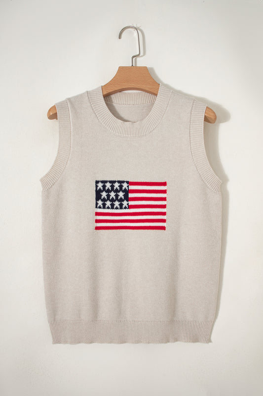 Parchment American Flag Sleeveless Sweater-TOPS / DRESSES-[Adult]-[Female]-2022 Online Blue Zone Planet