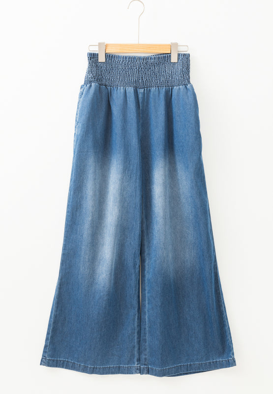 Smocked Wide Leg Jeans-BOTTOMS-[Adult]-[Female]-2022 Online Blue Zone Planet