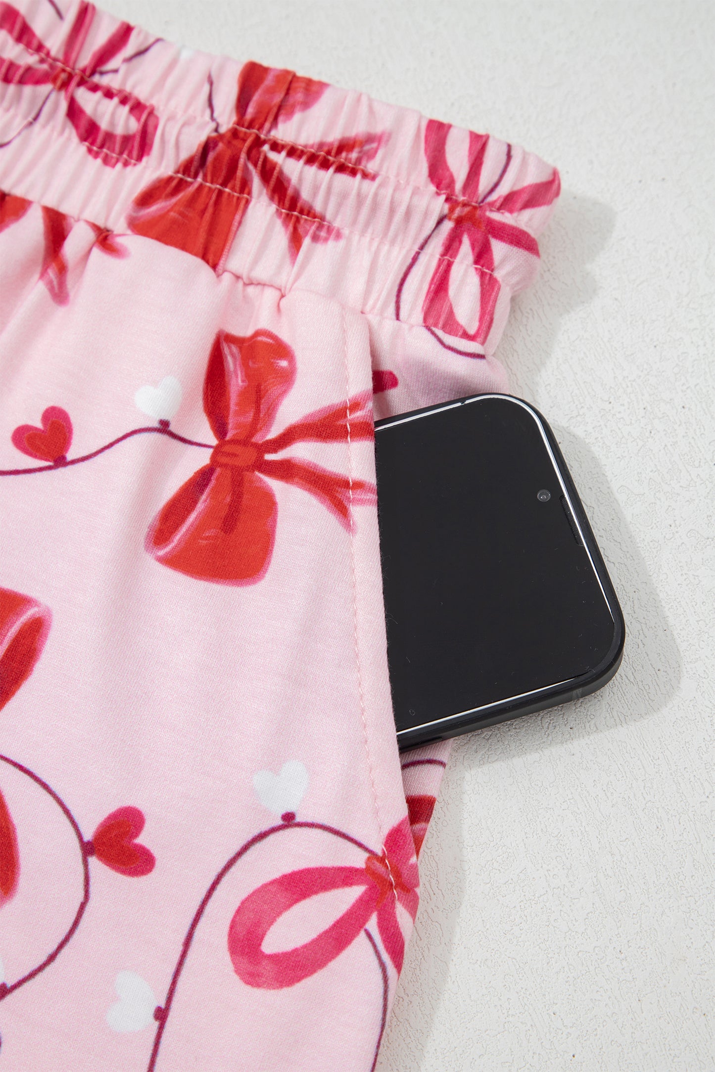 Red Romantic Bow Print Loose Tee Drawstring Shorts 2pcs Lounge Set-Loungewear & Sleepwear/Loungewear-[Adult]-[Female]-2022 Online Blue Zone Planet