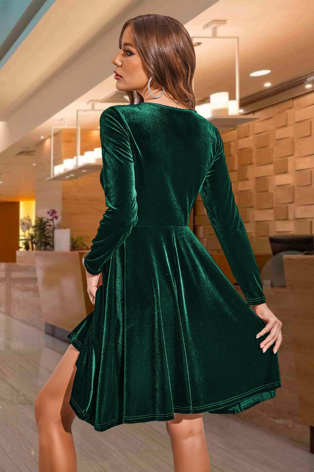 Blue Zone Planet | Round Neck Long Sleeve Knee Length Dress-TOPS / DRESSES-[Adult]-[Female]-2022 Online Blue Zone Planet