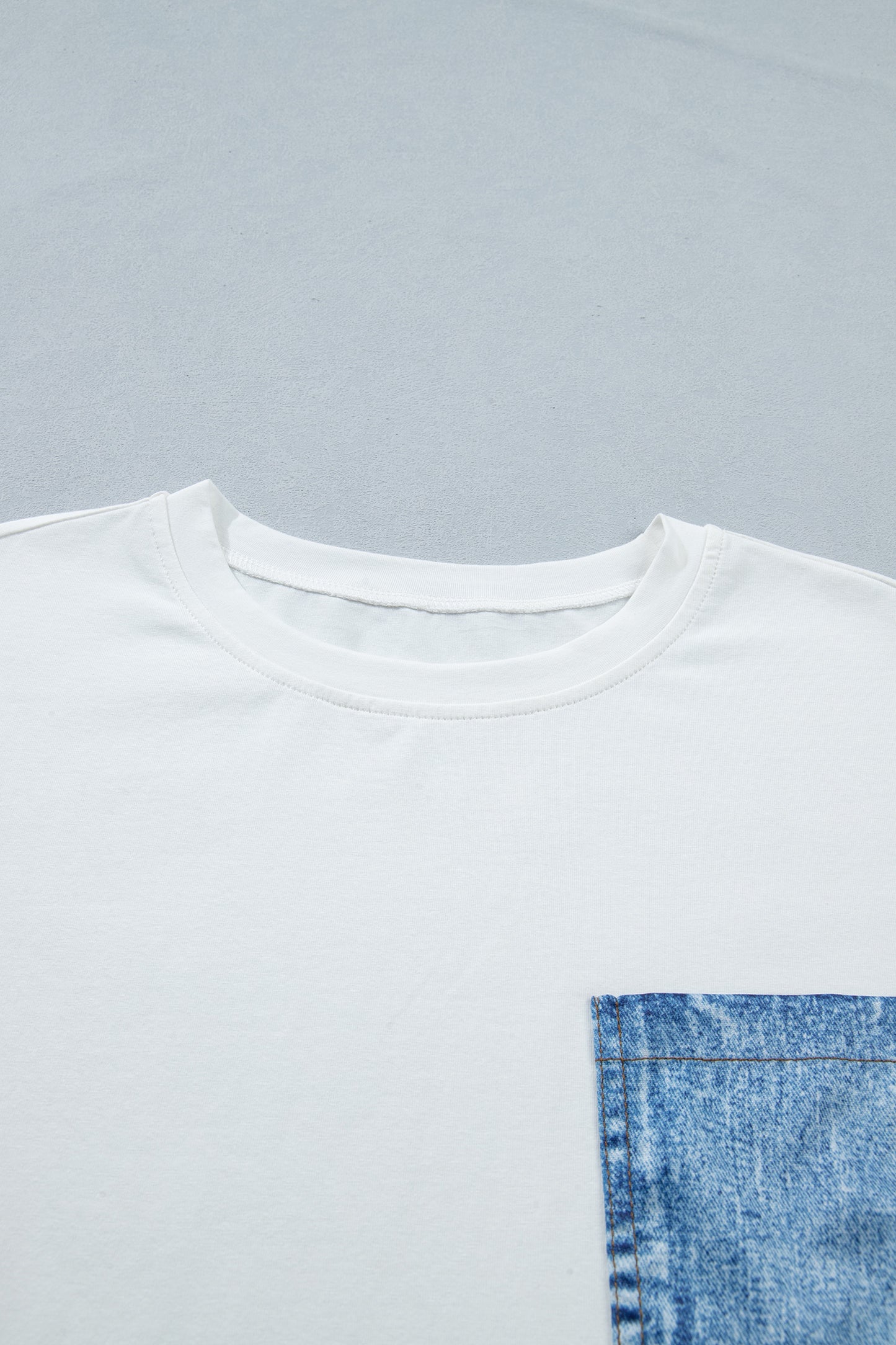 Sail Blue Color Block Chest Pocket Patched Casual Short Sleeve Top-Tops/Tops & Tees-[Adult]-[Female]-2022 Online Blue Zone Planet