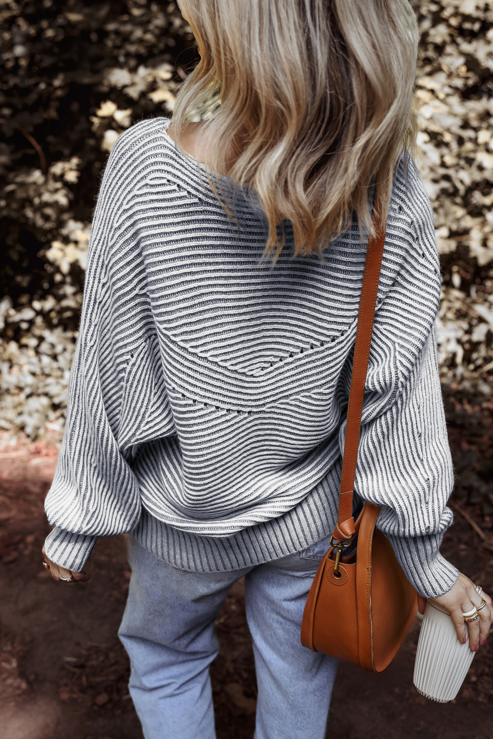 Ashleigh Blue Striped Print Ribbed Knit Boat Neck Baggy Sweater-Sweaters & Cardigans/Sweaters-[Adult]-[Female]-2022 Online Blue Zone Planet
