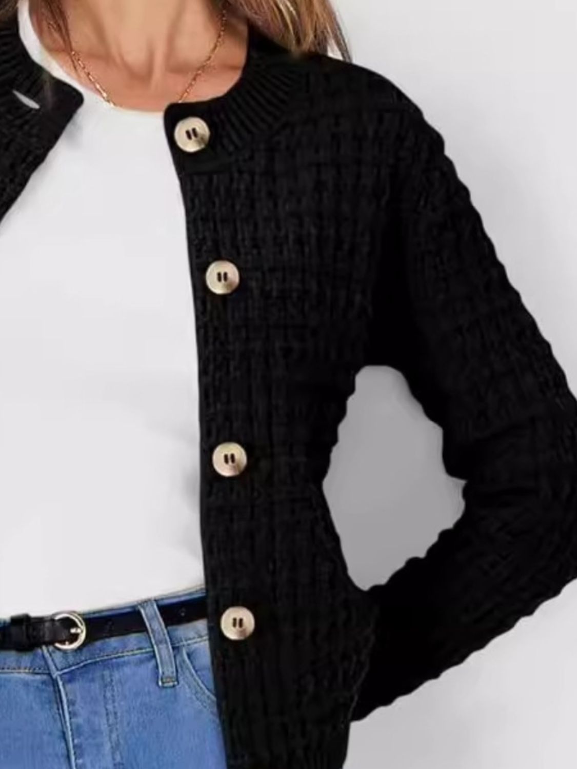 Button Up Round Neck Long Sleeve Cardigan-TOPS / DRESSES-[Adult]-[Female]-2022 Online Blue Zone Planet