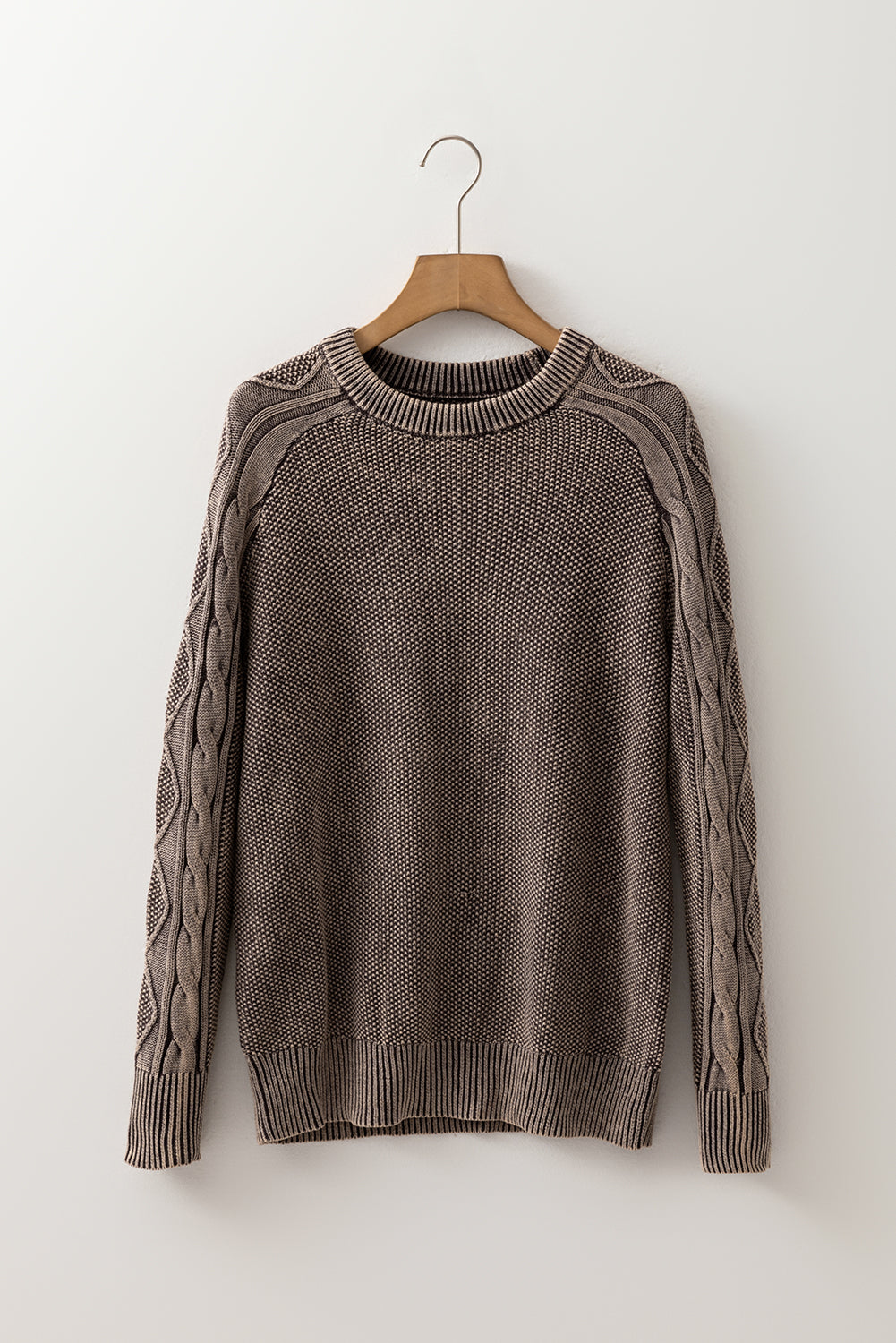 Dark Brown Contrast Cable Knit Sleeve Casual Sweater-TOPS / DRESSES-[Adult]-[Female]-2022 Online Blue Zone Planet