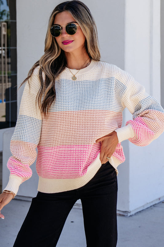 Light Blue Drop Shoulder Round Neck Long Sleeve Pullover Sweater-Sweaters & Cardigans/Sweaters-[Adult]-[Female]-Light Blue-S-2022 Online Blue Zone Planet