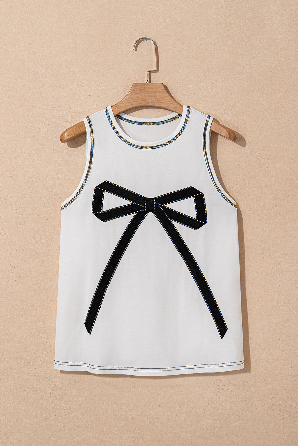 White Sweet Bow Stitching Trim Sleeveless Top-Tops/Tank Tops-[Adult]-[Female]-2022 Online Blue Zone Planet