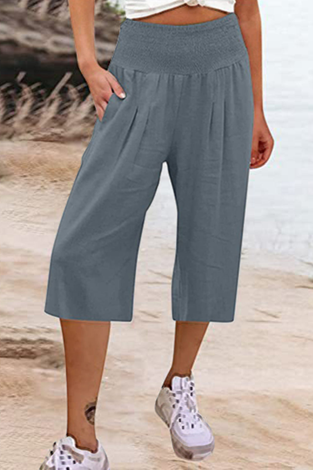 Pocketed High Waist Pants-BOTTOMS SIZES SMALL MEDIUM LARGE-[Adult]-[Female]-Dark Gray-S-2022 Online Blue Zone Planet