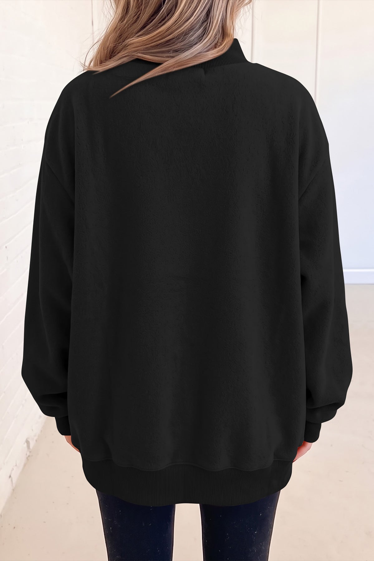 Black Oversize Drop Shoulder Reversible Mock Neck Sweatshirt-Tops/Sweatshirts & Hoodies-[Adult]-[Female]-2022 Online Blue Zone Planet