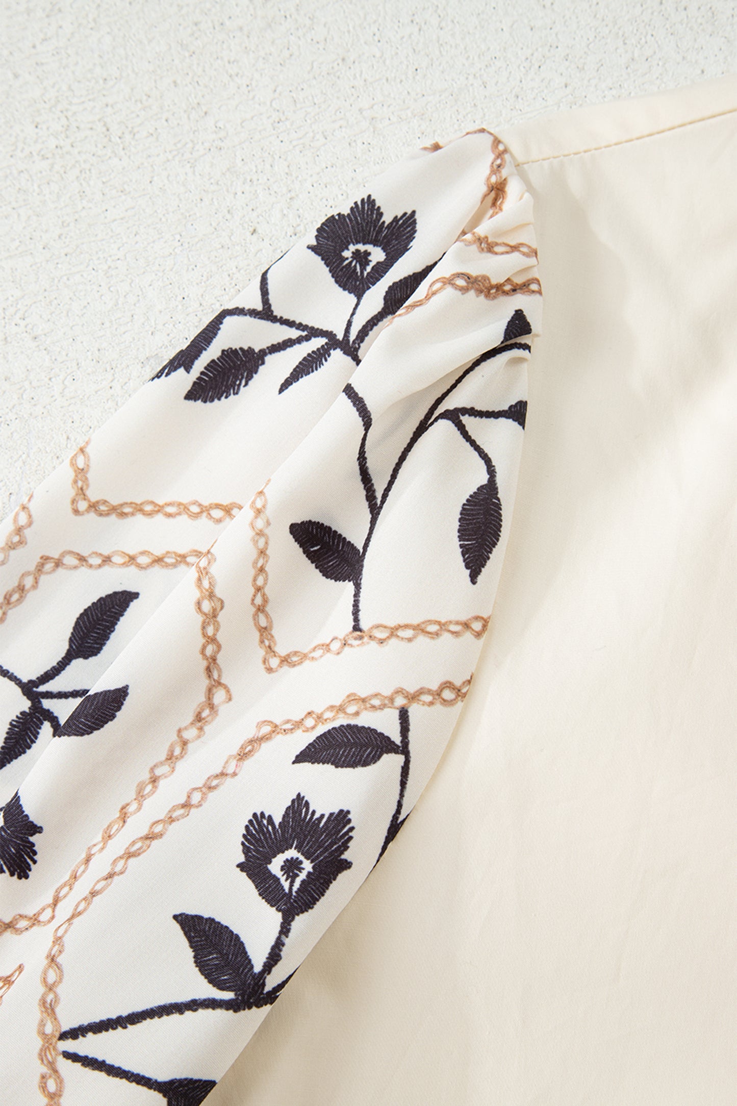 White Floral Puff Sleeve Contrast V Neck Patchwork Blouse-Tops/Blouses & Shirts-[Adult]-[Female]-2022 Online Blue Zone Planet