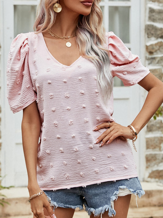 Swiss Dot Short Puff Sleeve Top-TOPS / DRESSES-[Adult]-[Female]-Blush Pink-S-2022 Online Blue Zone Planet