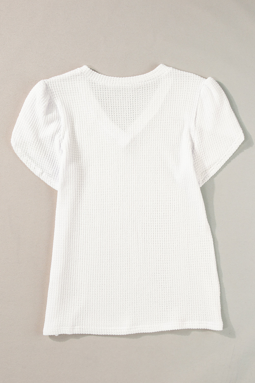 Blue Zone Planet |  White V Neck Petal Sleeve Waffle Knit T-Shirt Blue Zone Planet