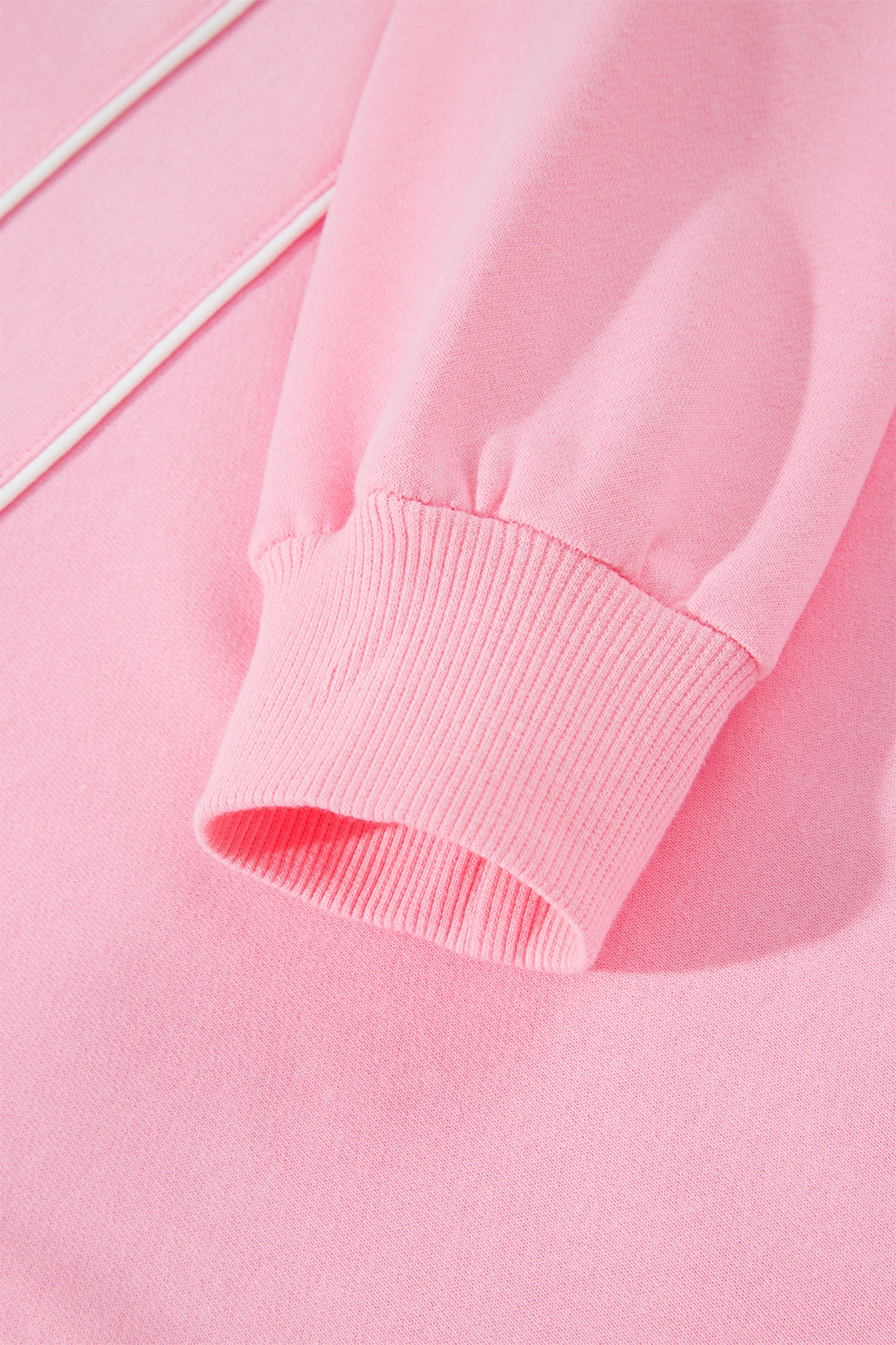 Pink Piping Trim Long Sporty Pullover Drawstring Elastic Waist Shorts Set-Two Piece Sets/Short Sets-[Adult]-[Female]-2022 Online Blue Zone Planet